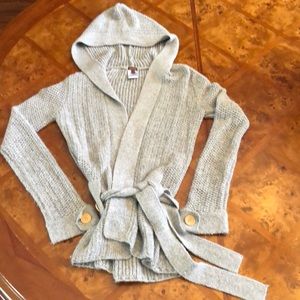 Gray hooded knit wrap cardigan by Minimal
